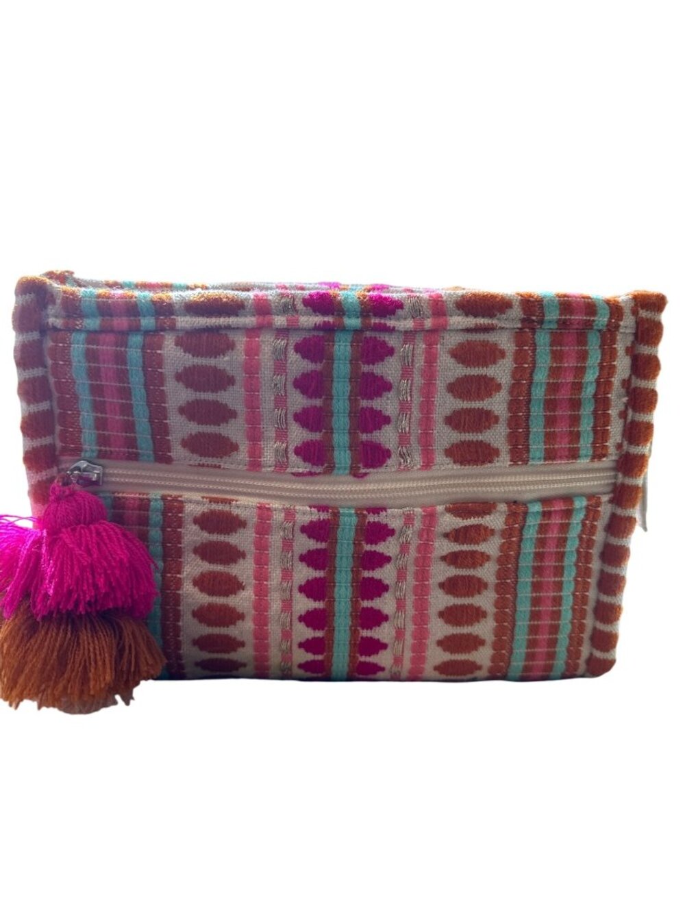 Handwoven Geometric Stripe Clutch With Colorful Tassel Accent Jane Mcneil Design